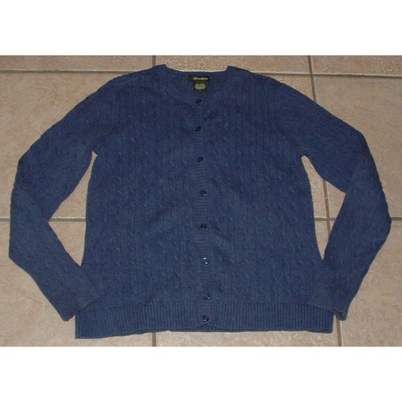 EDDIE BAUER Blue Sz Large Casual or Dress Stretchy Cable Knit Cardigan Sweater - Picture 1 of 2